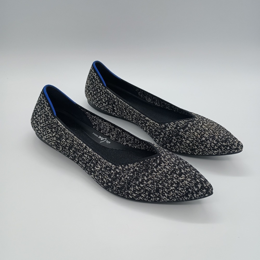 Rothys The Point Black White Tweed Knit Pointed Toe Flats Shoes Womens 12